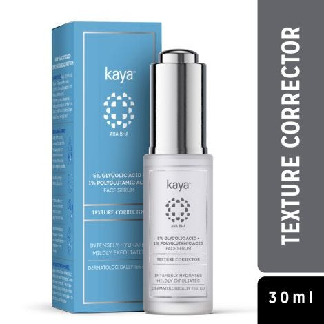 Kaya 5% Glycolic Acid + 1% Polyglutamic Acid Face Serum, Texture Corrector - Acne & Pimple Control